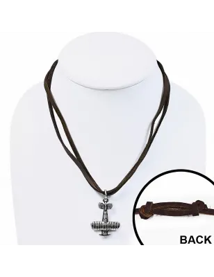 Collier en cuir brun avec pendentif breloque avion