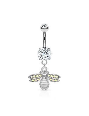 Piercing nombril pendentif abeille pavée de cristaux