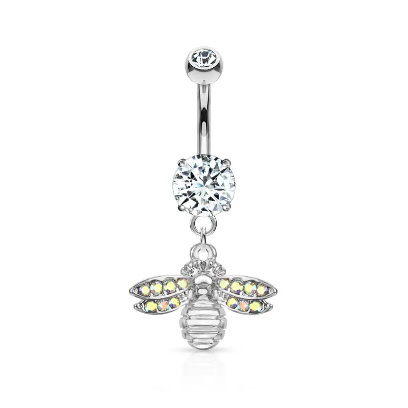 Piercing nombril pendentif abeille pavée de cristaux