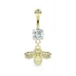 Piercing nombril pendentif abeille pavée de cristaux plaqué or