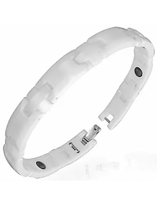 Bracelet magnétique en céramique blanche maillons en croix