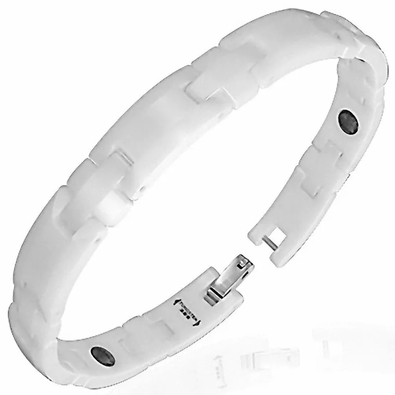 Bracelet magnétique en céramique blanche maillons en croix