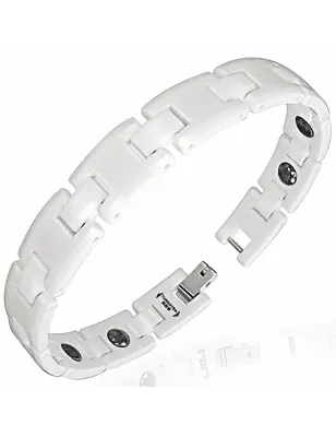 Bracelet magnétique en céramique blanche maillons rectangulaires