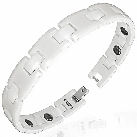 Bracelet magnétique en céramique blanche maillons rectangulaires