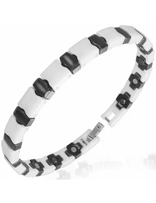 Bracelet magnétique en céramique blanche maillons noirs