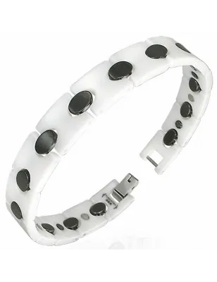 Bracelet magnétique en céramique blanche maillons ovales noirs