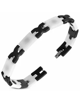 Bracelet magnétique en céramique blanche maillons celtiques noirs