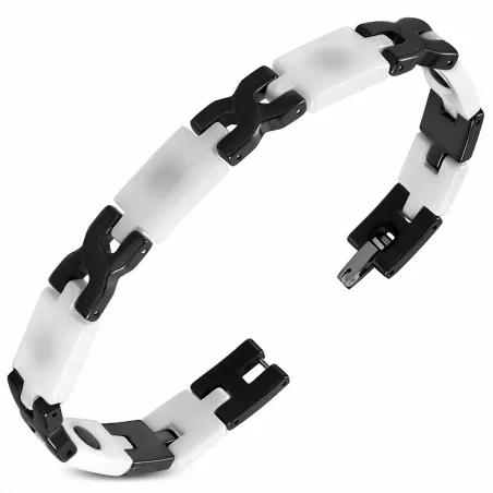 Bracelet magnétique en céramique blanche maillons celtiques noirs