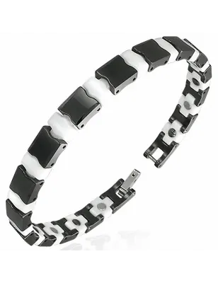 Bracelet magnétique en céramique blanche maillons noirs