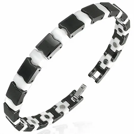 Bracelet magnétique en céramique blanche maillons noirs