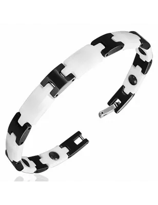 Bracelet magnétique en céramique blanche maillons noirs H