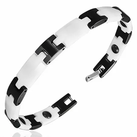 Bracelet magnétique en céramique blanche maillons noirs H