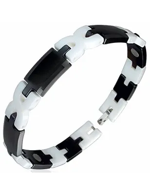 Bracelet magnétique en céramique blanche et noire 046