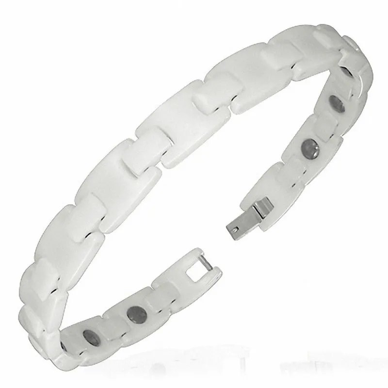 Bracelet magnétique en céramique blanche maillons 056