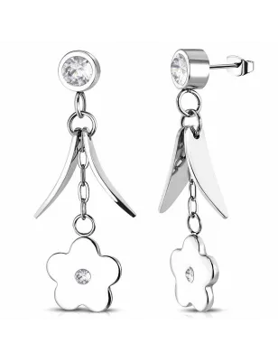 Paire Boucles d'oreille acier inoxydable pendantes fleurs