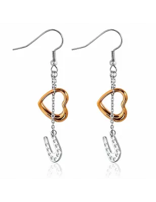 Paire Boucles d'oreille acier inoxydable pendantes coeur cuivré