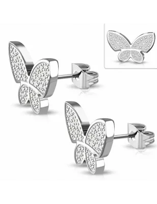 Paire Boucles d'oreille acier inoxydable papillon à points