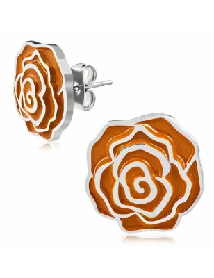 Paire Boucles d'oreille acier inoxydable doré fleur jaune