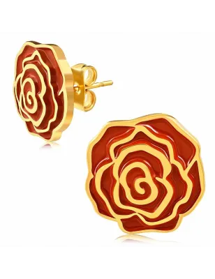 Paire Boucles d'oreille acier inoxydable doré fleur orange