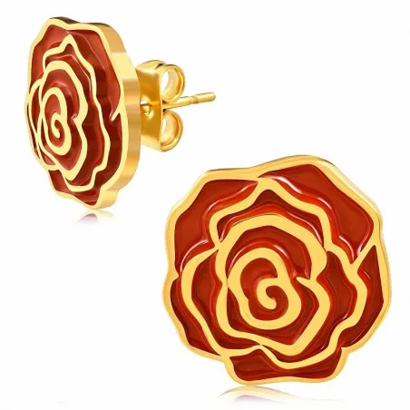 Paire Boucles d'oreille acier inoxydable doré fleur orange