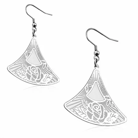 Paire Boucles d'oreille acier inoxydable pendantes triangles roses