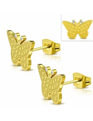 Paire Boucles d'oreille acier inoxydable papillon doré strass