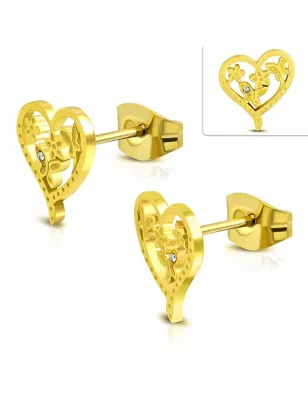 Paire Boucles d'oreille acier inoxydable coeur papillon