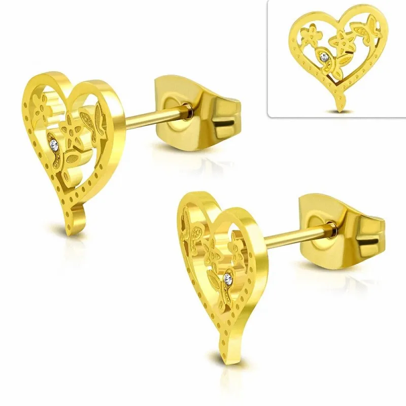 Paire Boucles d'oreille acier inoxydable coeur papillon