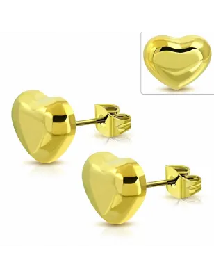 Paire Boucles d'oreille acier inoxydable doré coeur brillant