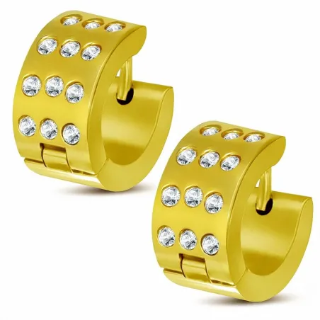 Paire boucles d'oreilles anneaux doré avec strass 7 mm