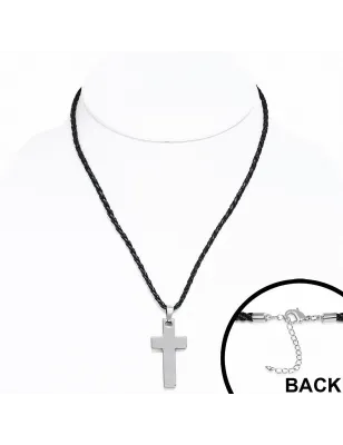 Collier homme similicuir avec pendentif tungstène croix latine