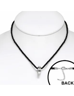 Collier homme similicuir avec pendentif tungstène cercle