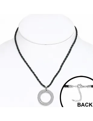 Collier homme similicuir avec pendentif tungstène cercle strass