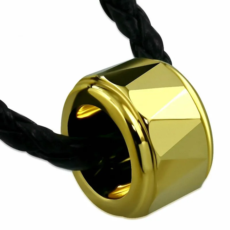 Collier homme similicuir avec pendentif tungstène écrou doré