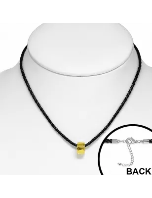 Collier homme similicuir avec pendentif tungstène écrou doré