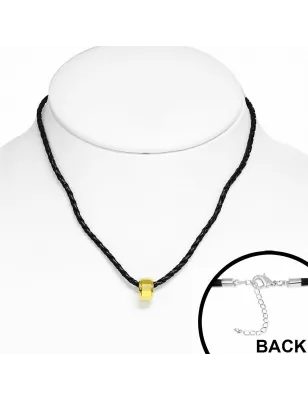 Collier homme similicuir avec pendentif tungstène anneau doré