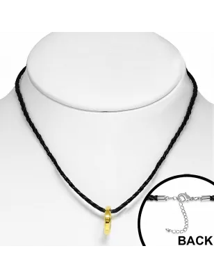 Collier homme similicuir avec pendentif tungstène type bague dorée