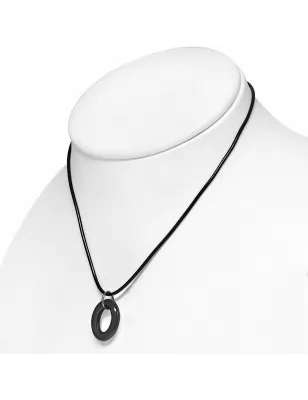 Collier homme similicuir avec pendentif ovale céramique noire