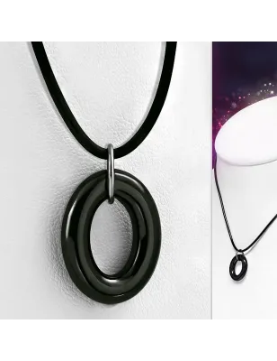 Collier homme similicuir avec pendentif ovale céramique noire