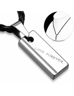 Collier homme similicuir avec pendentif tungstène love forever