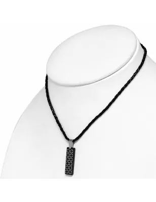 Collier homme similicuir avec pendentif tungstène motif floral