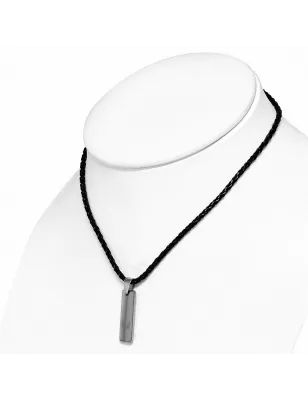 Collier homme similicuir avec pendentif tungstène rectangle