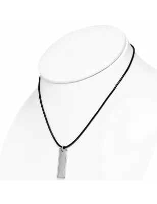 Collier homme similicuir avec pendentif tungstène rectangle biseauté