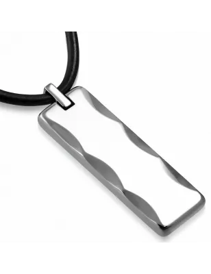 Collier homme similicuir avec pendentif tungstène rectangle biseauté