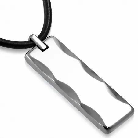 Collier homme similicuir avec pendentif tungstène rectangle biseauté