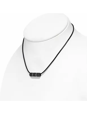 Collier homme caoutchouc avec pendentif céramique cylindre