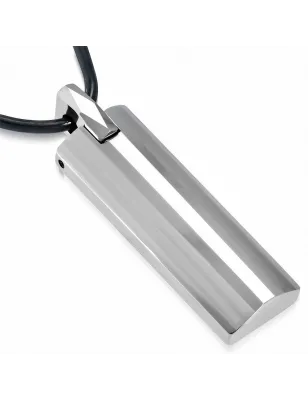 Collier homme caoutchouc avec pendentif tungstène barre arrondie