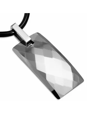 Collier homme caoutchouc avec pendentif tungstène plaqué à facettes