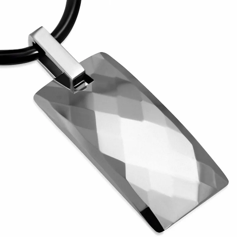 Collier homme caoutchouc avec pendentif tungstène plaqué à facettes