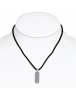 Collier homme similicuir avec pendentif tungstène rectangulaire